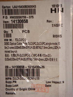 Huawei Optical Cable 14130658 DLC/UPC-SM-GYFJH-2G.657A2-100m-7.0mm-2C-0.03m/0.03m-2mm-LSZH-Outdoor