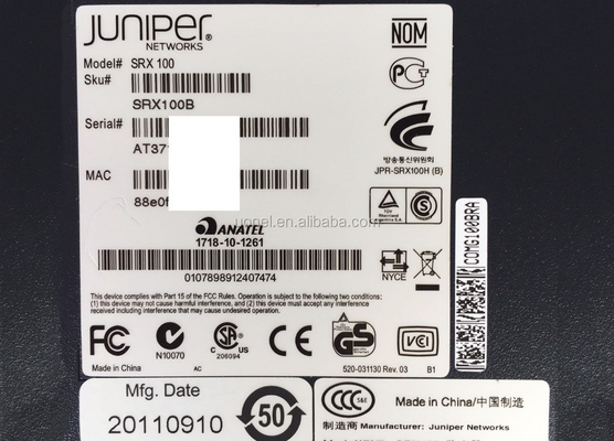 Juniper SRX100B,SRX services gateway 100 with 8xFE ports and base memory (On-board 1GB RAM w/ 512MB Accessible, 1GB FLASH)