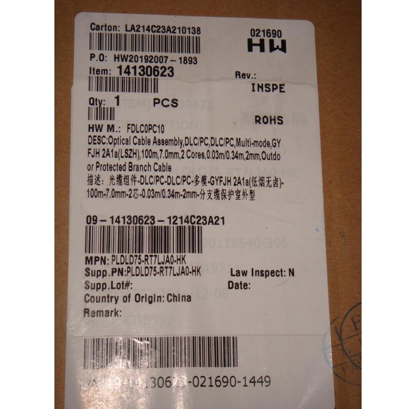 Orinianl Huawei Optical Cable Parts,14130623 DLC/UPC,2FC/UPC,single mode,100M