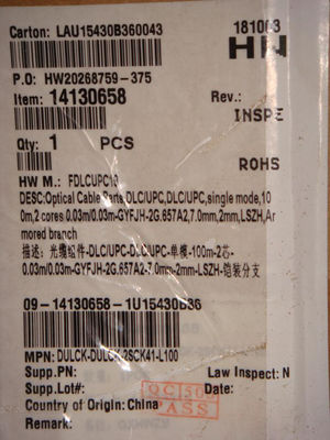 Huawei Optical Cable 14130658 DLC/UPC-SM-GYFJH-2G.657A2-100m-7.0mm-2C-0.03m/0.03m-2mm-LSZH-Outdoor